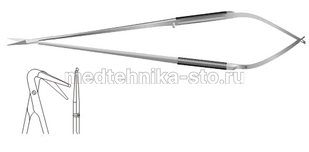 Ножницы м/х коронарные, 180 мм, пл.р.,р.ч.с пуговкой 15 мм, из.120гр