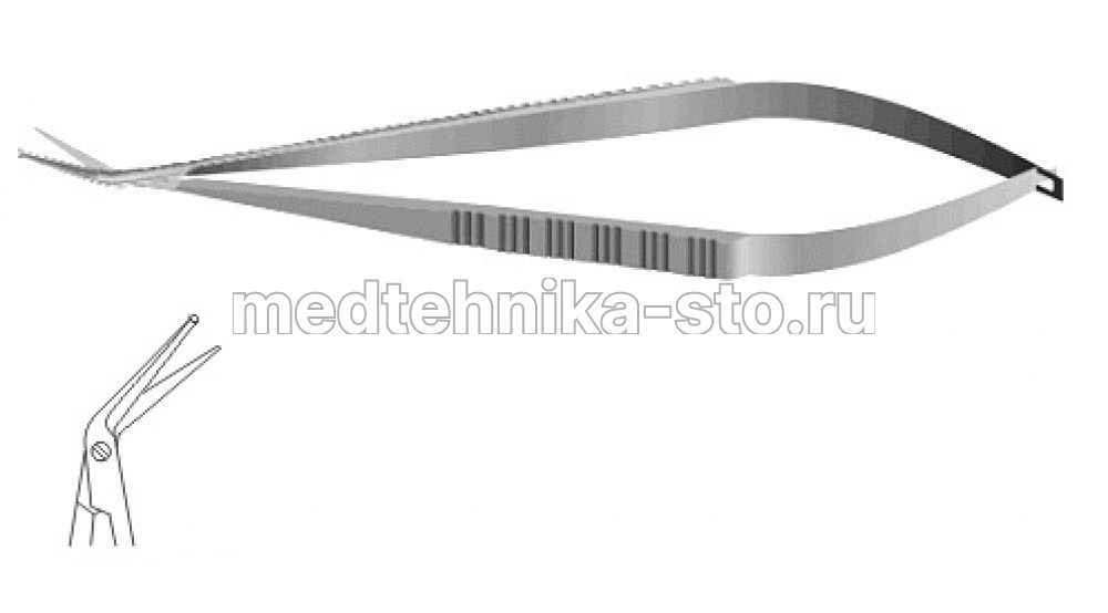 Ножницы м/х коронарные, 200 мм, пл.р.,р.ч.с пуговкой 16 мм, из.45гр