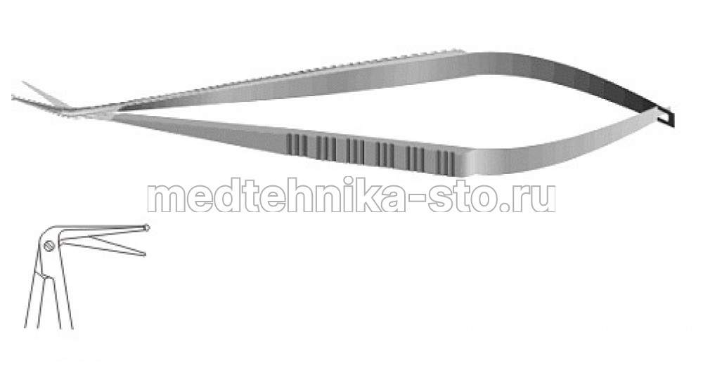 Ножницы м/х коронарные, 200 мм, пл.р.,р.ч.с пуговкой 16 мм, из.90гр